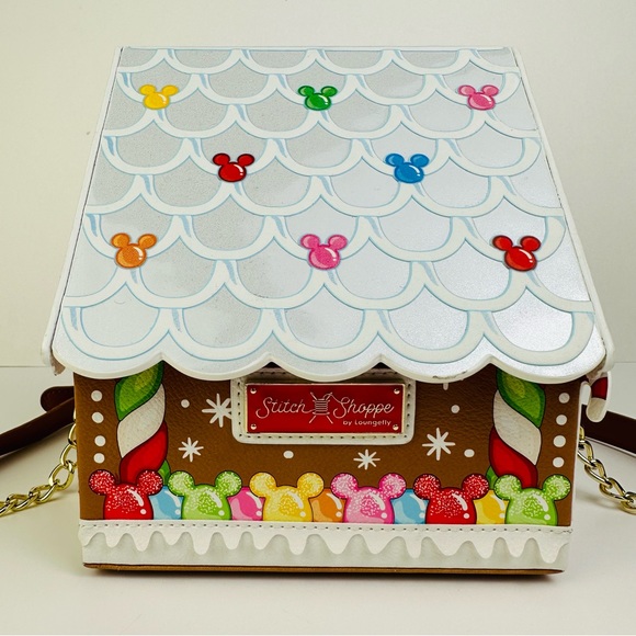 Loungefly Stitch Shoppe Disney Minnie Mouse Gingerbread House Crossbody Bag - Picture 11 of 11